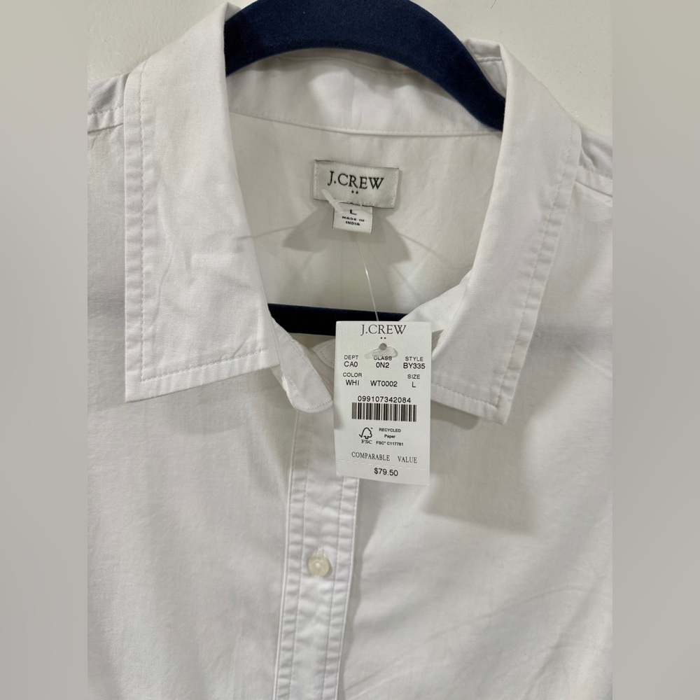 J.Crew Factory Puff Sleeve Button-Down Shirt Women L White Collared Cotton Blend - Picture 5 of 10